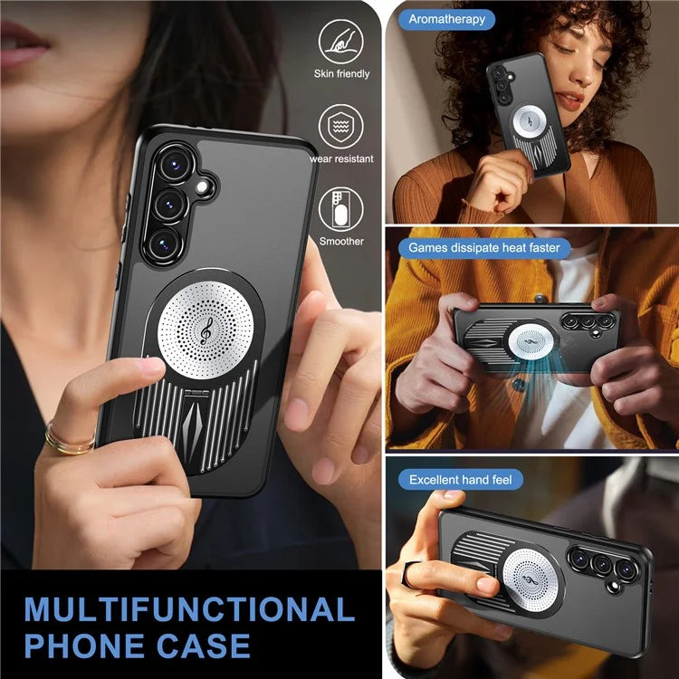 For Samsung Galaxy S23 FE Magnetic Case Heat Dissipation Aromatherapy Kickstand Silicone+PC Phone Cover
