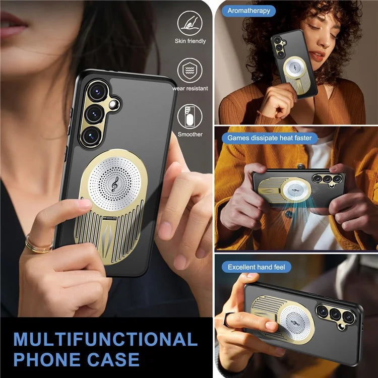 For Samsung Galaxy S23 FE Magnetic Case Heat Dissipation Aromatherapy Kickstand Silicone+PC Phone Cover