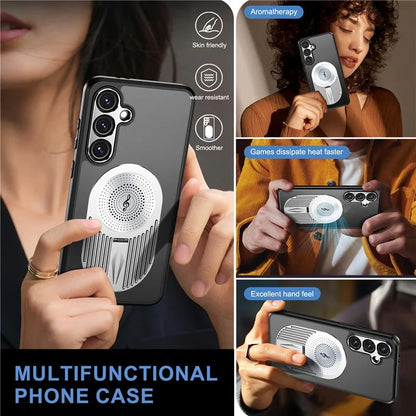 For Samsung Galaxy S23 FE Magnetic Case Heat Dissipation Aromatherapy Kickstand Silicone+PC Phone Cover