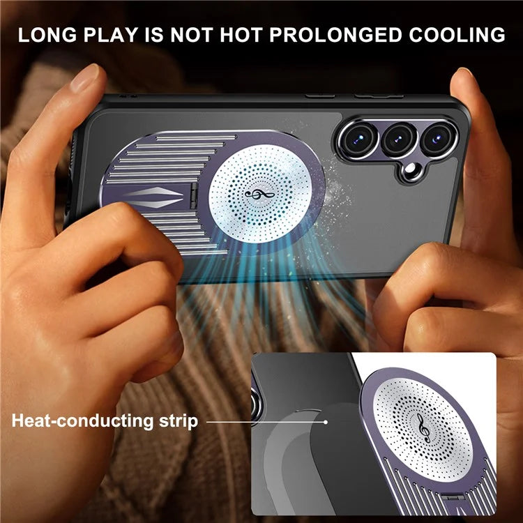 For Samsung Galaxy S23 FE Magnetic Case Heat Dissipation Aromatherapy Kickstand Silicone+PC Phone Cover