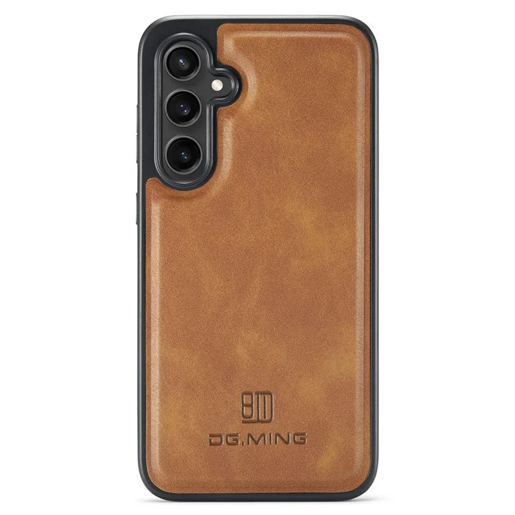 DG.MING For Samsung Galaxy S24 FE Case Anti-Drop Leather Coated PC+TPU Phone Back Cover