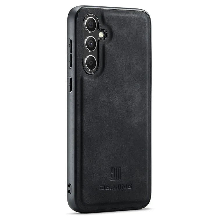 DG.MING For Samsung Galaxy S24 FE Case PU Leather Covered PC+TPU Hybrid Phone Shell
