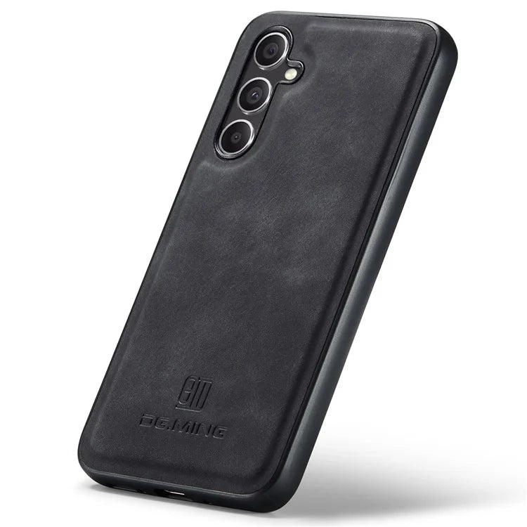 DG.MING For Samsung Galaxy S24 FE Case PU Leather Covered PC+TPU Hybrid Phone Shell
