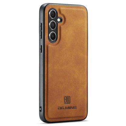 DG.MING For Samsung Galaxy S24 FE Case PU Leather Covered PC+TPU Hybrid Phone Shell