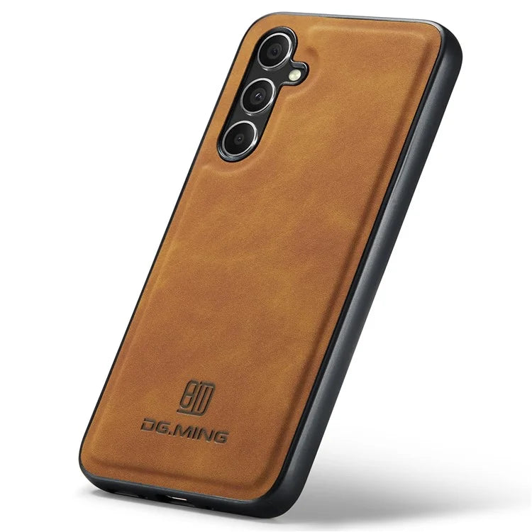 DG.MING For Samsung Galaxy S24 FE Case PU Leather Covered PC+TPU Hybrid Phone Shell