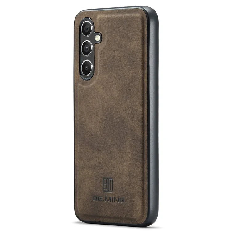 DG.MING For Samsung Galaxy S24 FE Case PU Leather Covered PC+TPU Hybrid Phone Shell