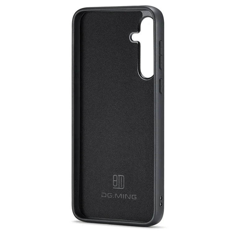 DG.MING For Samsung Galaxy S24 FE Case PU Leather Covered PC+TPU Hybrid Phone Shell