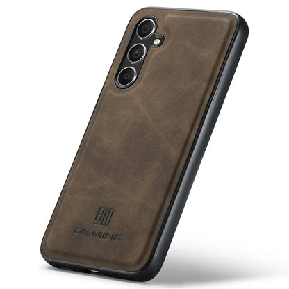 DG.MING For Samsung Galaxy S24 FE Case PU Leather Covered PC+TPU Hybrid Phone Shell