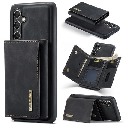 DG.MING M1 Series for Samsung Galaxy S24 FE Case Kickstand PU Phone Cover with Detachable Wallet