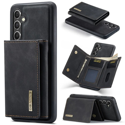 DG.MING M1 Series for Samsung Galaxy S24 FE Case Kickstand PU Phone Cover with Detachable Wallet