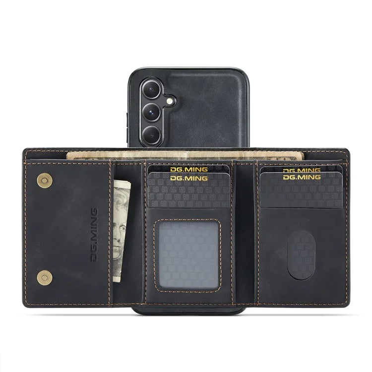 DG.MING M1 Series for Samsung Galaxy S24 FE Case Kickstand PU Phone Cover with Detachable Wallet