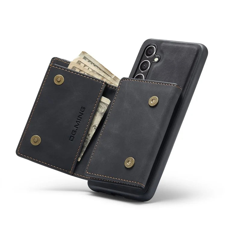 DG.MING M1 Series for Samsung Galaxy S24 FE Case Kickstand PU Phone Cover with Detachable Wallet