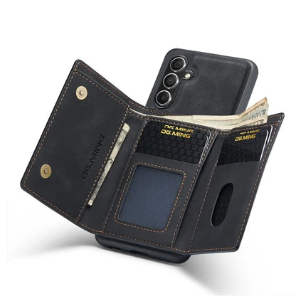 DG.MING M1 Series for Samsung Galaxy S24 FE Case Kickstand PU Phone Cover with Detachable Wallet