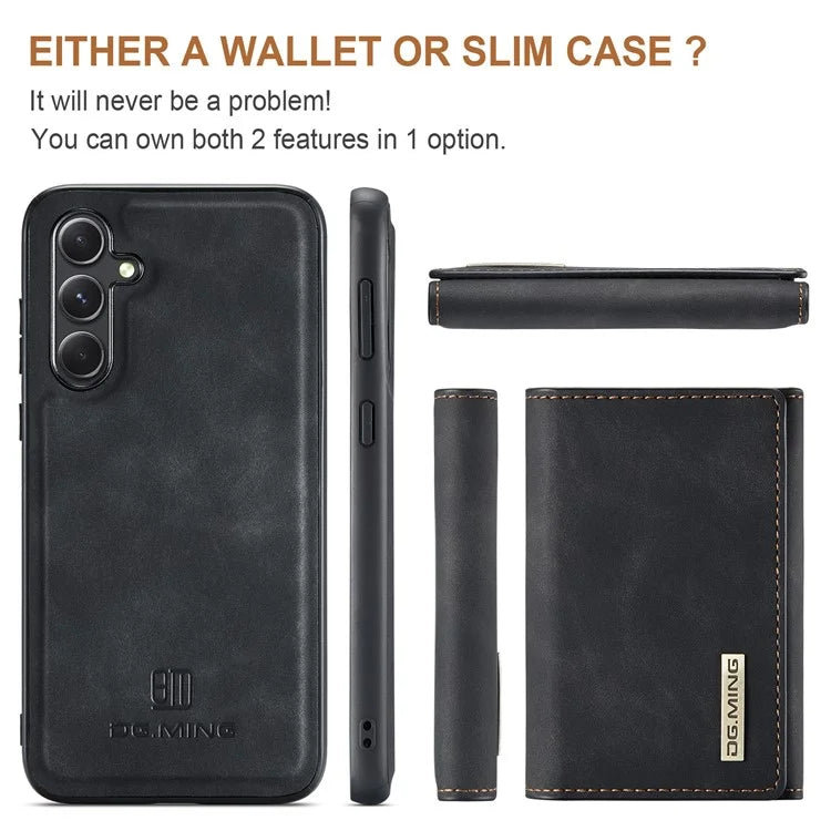DG.MING M1 Series for Samsung Galaxy S24 FE Case Kickstand PU Phone Cover with Detachable Wallet