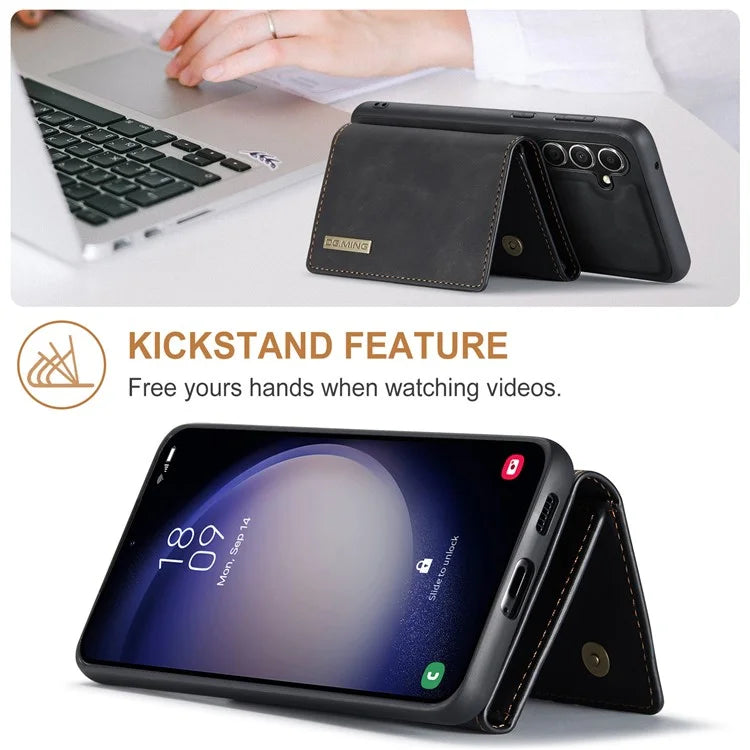 DG.MING M1 Series for Samsung Galaxy S24 FE Case Kickstand PU Phone Cover with Detachable Wallet