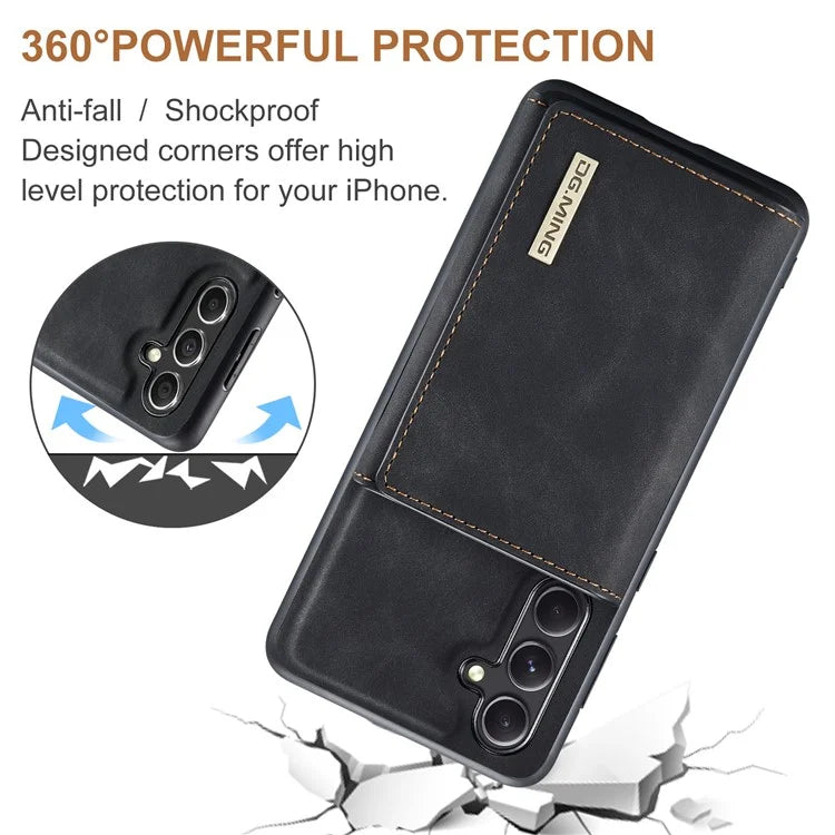 DG.MING M1 Series for Samsung Galaxy S24 FE Case Kickstand PU Phone Cover with Detachable Wallet