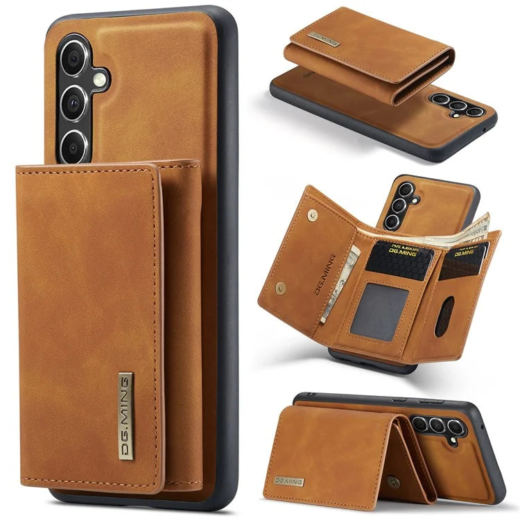 DG.MING M1 Series for Samsung Galaxy S24 FE Case Kickstand PU Phone Cover with Detachable Wallet