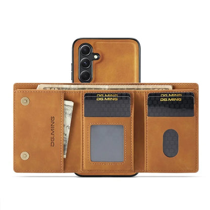 DG.MING M1 Series for Samsung Galaxy S24 FE Case Kickstand PU Phone Cover with Detachable Wallet