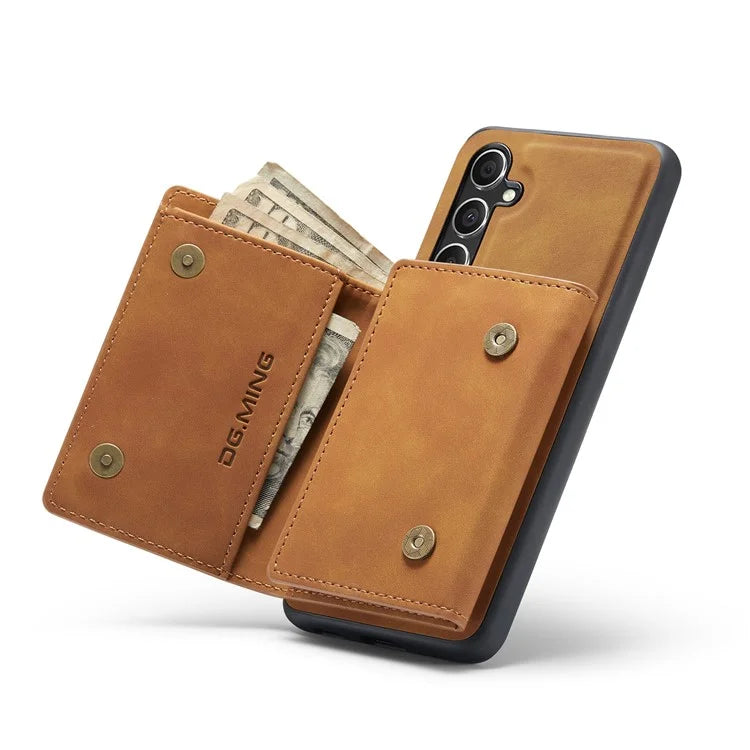 DG.MING M1 Series for Samsung Galaxy S24 FE Case Kickstand PU Phone Cover with Detachable Wallet