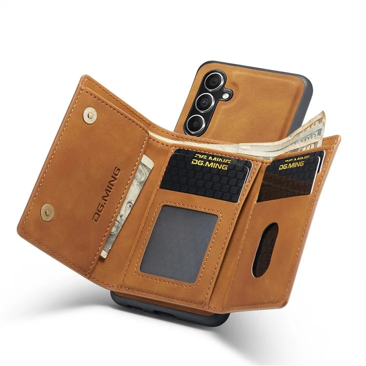 DG.MING M1 Series for Samsung Galaxy S24 FE Case Kickstand PU Phone Cover with Detachable Wallet