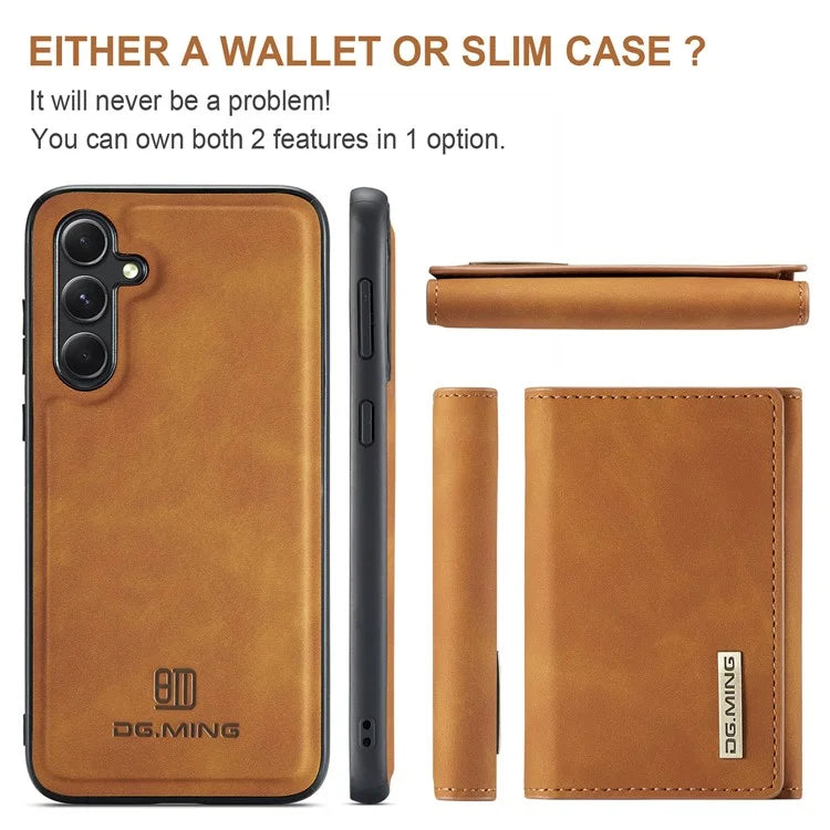 DG.MING M1 Series for Samsung Galaxy S24 FE Case Kickstand PU Phone Cover with Detachable Wallet