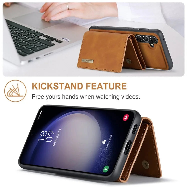 DG.MING M1 Series for Samsung Galaxy S24 FE Case Kickstand PU Phone Cover with Detachable Wallet