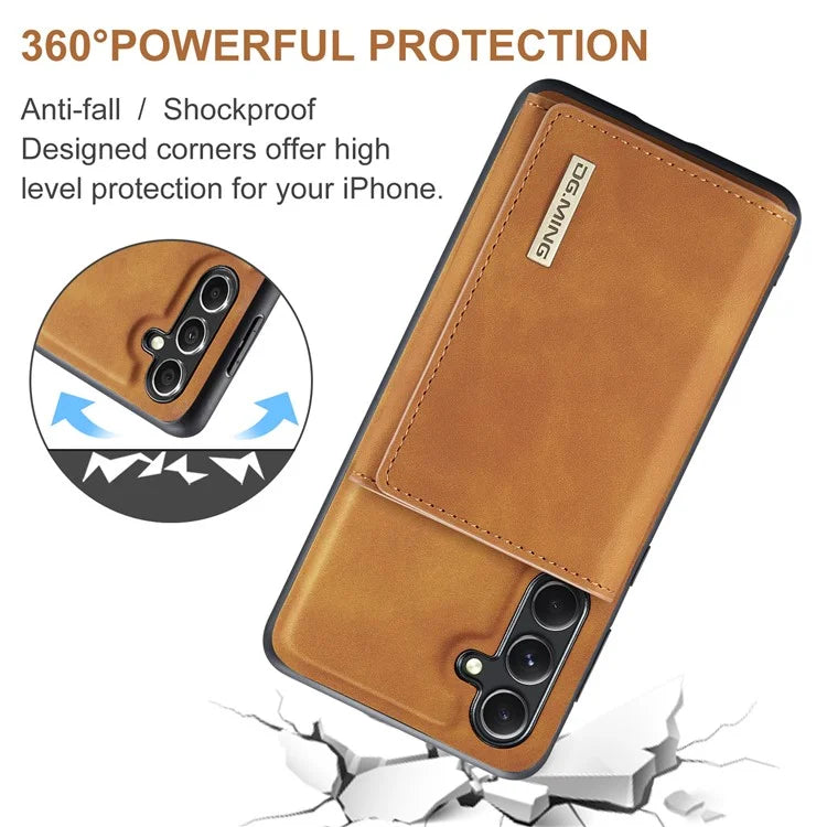 DG.MING M1 Series for Samsung Galaxy S24 FE Case Kickstand PU Phone Cover with Detachable Wallet