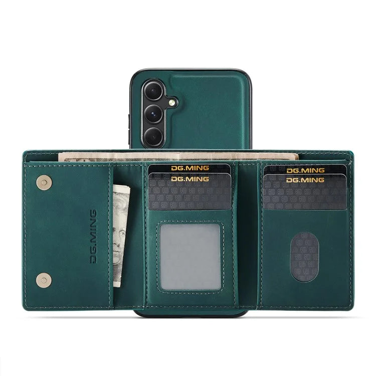 DG.MING M1 Series for Samsung Galaxy S24 FE Case Kickstand PU Phone Cover with Detachable Wallet