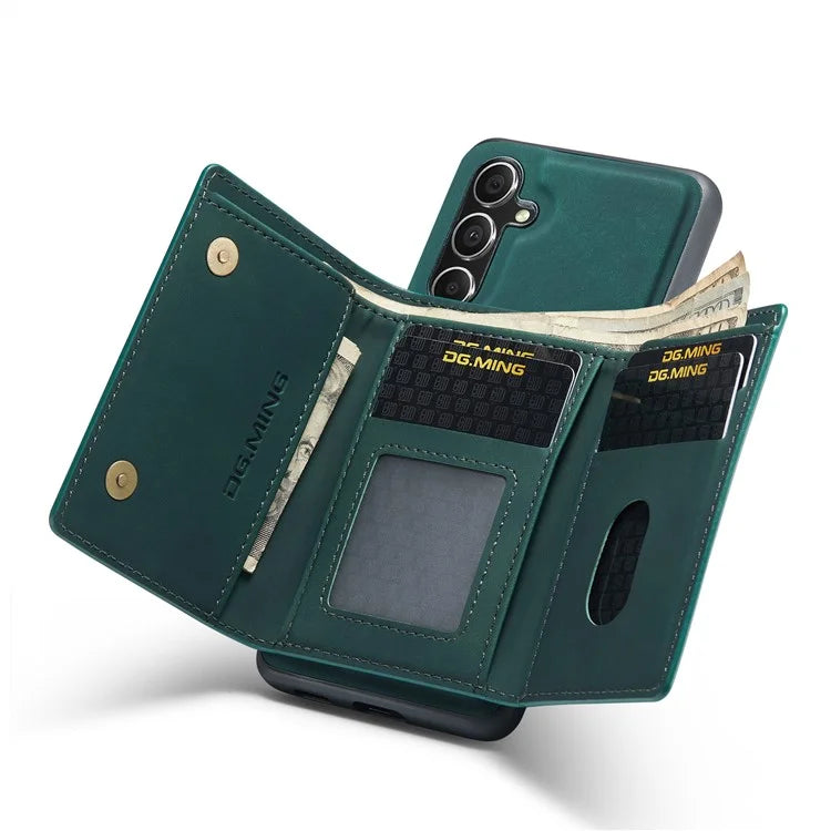 DG.MING M1 Series for Samsung Galaxy S24 FE Case Kickstand PU Phone Cover with Detachable Wallet