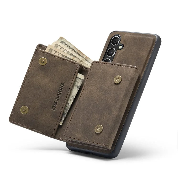 DG.MING M1 Series for Samsung Galaxy S24 FE Case Kickstand PU Phone Cover with Detachable Wallet