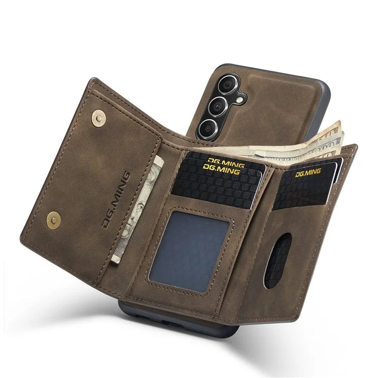 DG.MING M1 Series for Samsung Galaxy S24 FE Case Kickstand PU Phone Cover with Detachable Wallet