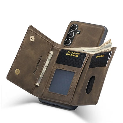 DG.MING M1 Series for Samsung Galaxy S24 FE Case Kickstand PU Phone Cover with Detachable Wallet