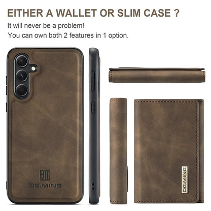 DG.MING M1 Series for Samsung Galaxy S24 FE Case Kickstand PU Phone Cover with Detachable Wallet