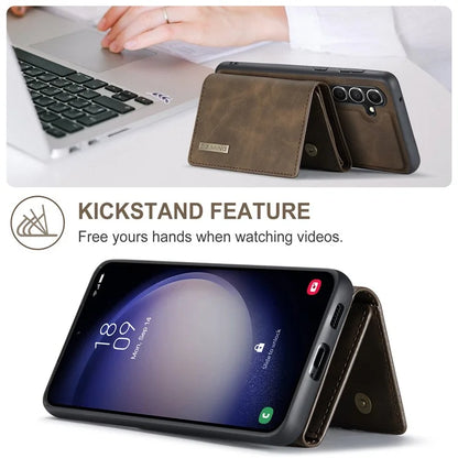 DG.MING M1 Series for Samsung Galaxy S24 FE Case Kickstand PU Phone Cover with Detachable Wallet