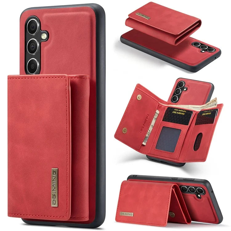 DG.MING M1 Series for Samsung Galaxy S24 FE Case Kickstand PU Phone Cover with Detachable Wallet