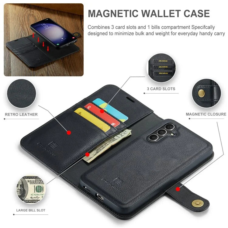 DG.MING for Samsung Galaxy S24 FE Case Detachable Split Leather Phone Cover