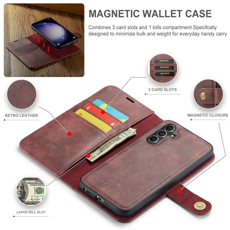 DG.MING for Samsung Galaxy S24 FE Case Detachable Split Leather Phone Cover