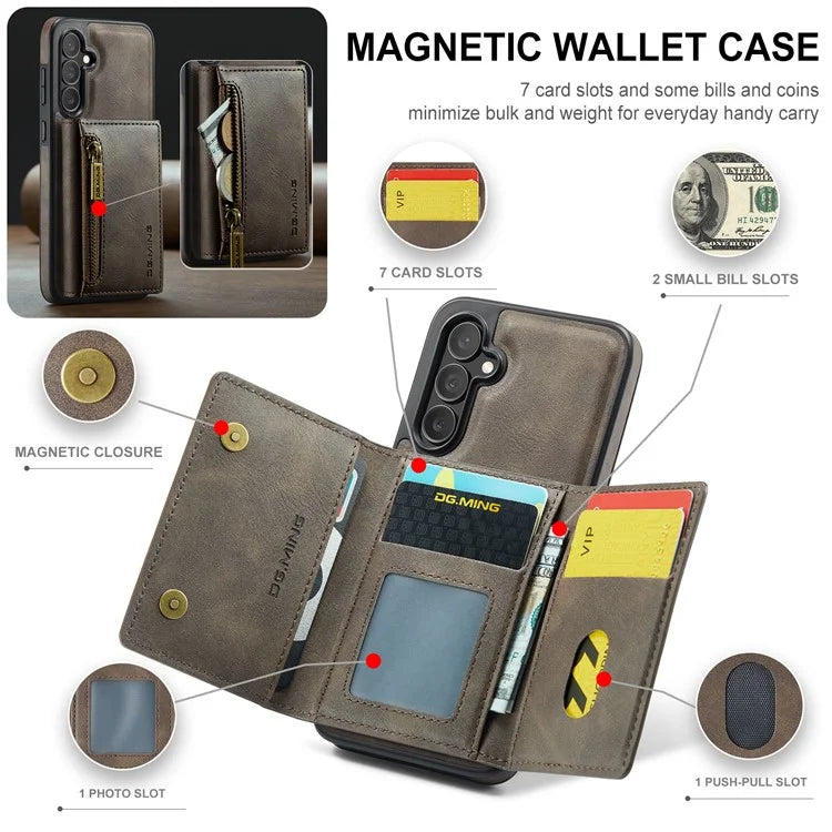 DG.MING M5 Series For Samsung Galaxy S24 FE Case Detachable Magnetic Leather Phone Cover with Card Slots
