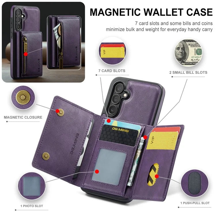 DG.MING M5 Series For Samsung Galaxy S24 FE Case Detachable Magnetic Leather Phone Cover with Card Slots