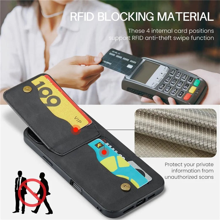 FIERRE SHANN For iPhone 16 Plus Case Card Holder Kickstand Leather RFID Blocking Back Cover