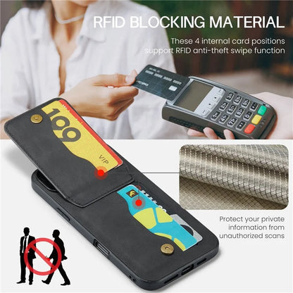 FIERRE SHANN For iPhone 16 Plus Case Card Holder Kickstand Leather RFID Blocking Back Cover