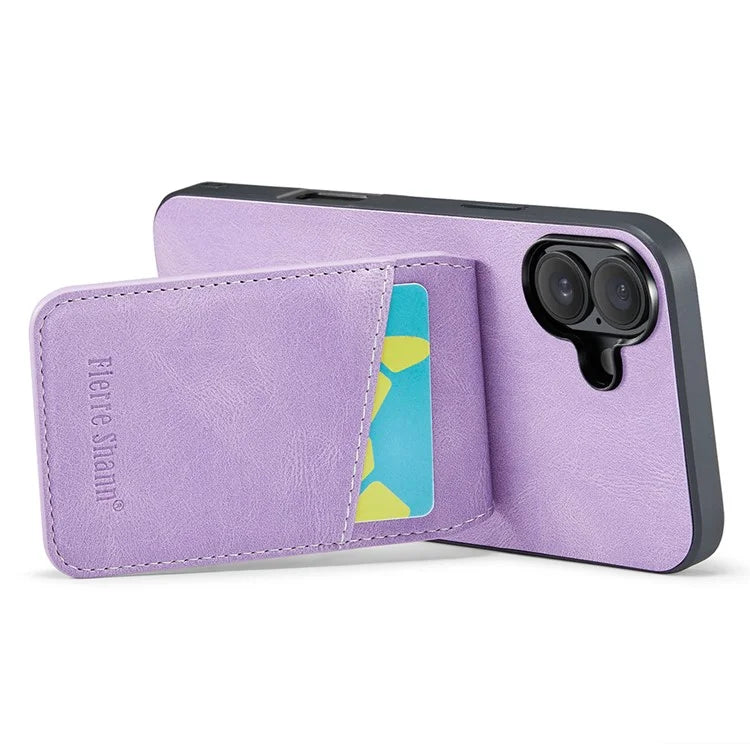 FIERRE SHANN For iPhone 16 Plus Case Card Holder Kickstand Leather RFID Blocking Back Cover