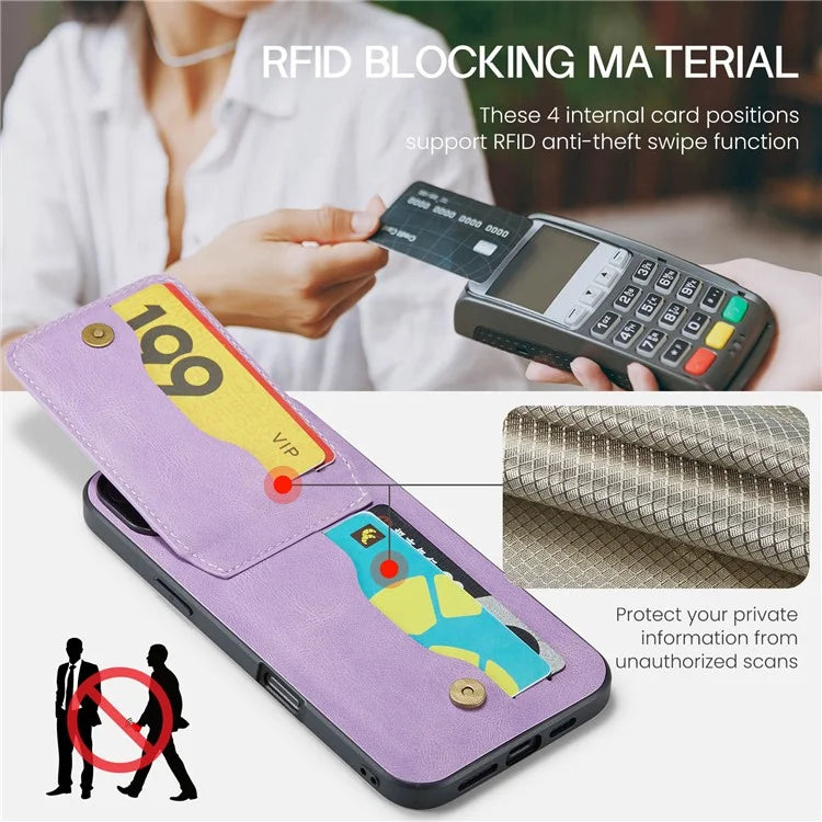 FIERRE SHANN For iPhone 16 Plus Case Card Holder Kickstand Leather RFID Blocking Back Cover