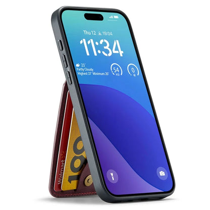 FIERRE SHANN For iPhone 16 Plus Case Card Holder Kickstand Leather RFID Blocking Back Cover