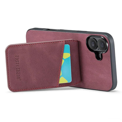 FIERRE SHANN For iPhone 16 Plus Case Card Holder Kickstand Leather RFID Blocking Back Cover