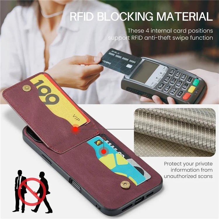 FIERRE SHANN For iPhone 16 Plus Case Card Holder Kickstand Leather RFID Blocking Back Cover