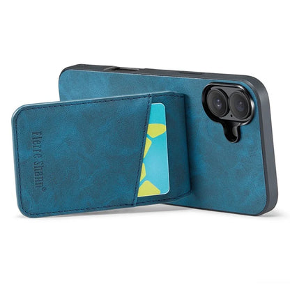 FIERRE SHANN For iPhone 16 Plus Case Card Holder Kickstand Leather RFID Blocking Back Cover