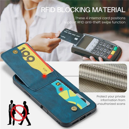FIERRE SHANN For iPhone 16 Plus Case Card Holder Kickstand Leather RFID Blocking Back Cover