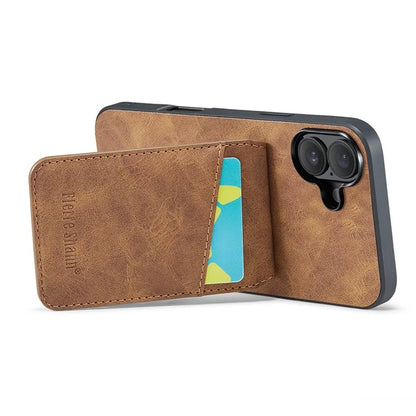 FIERRE SHANN For iPhone 16 Plus Case Card Holder Kickstand Leather RFID Blocking Back Cover