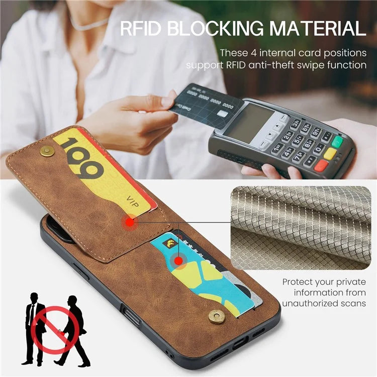 FIERRE SHANN For iPhone 16 Plus Case Card Holder Kickstand Leather RFID Blocking Back Cover